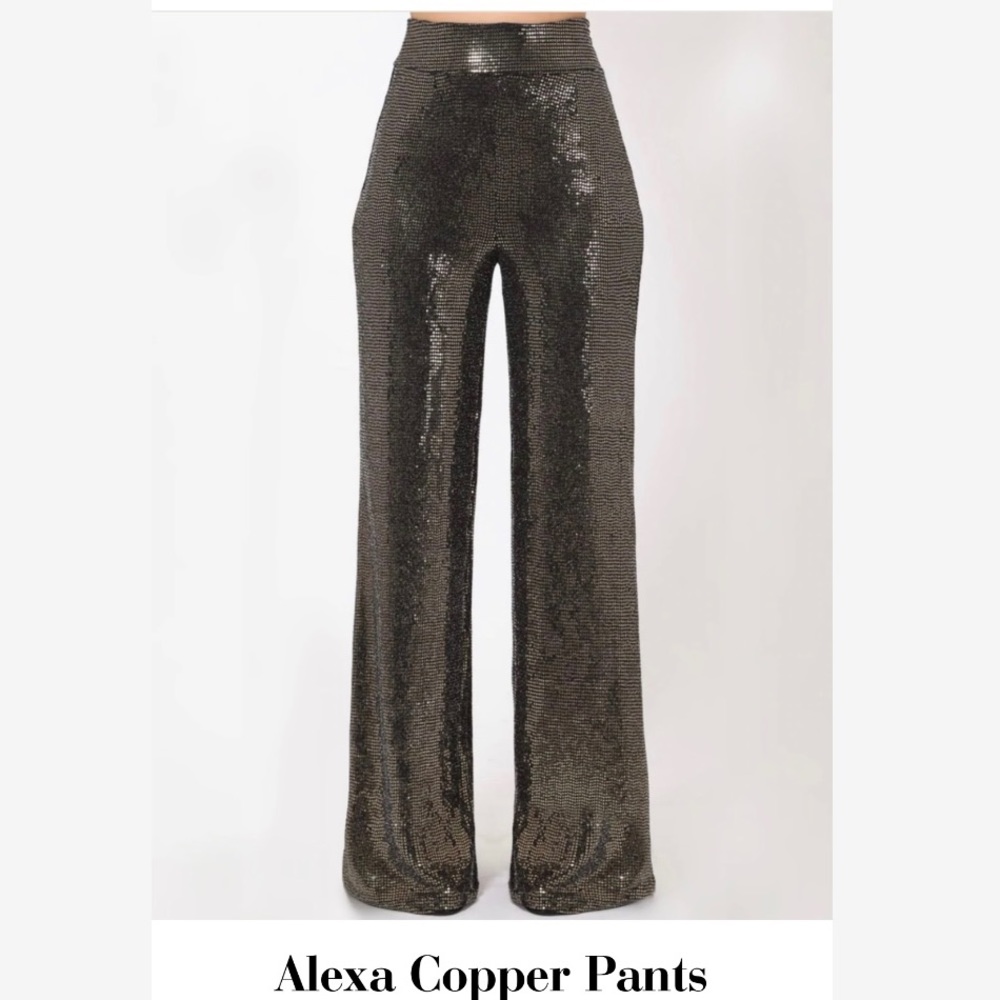 Womens GOLD sequin flare pant (NEW WITH TAGS) size MEDIUM - Picture 3 of 7